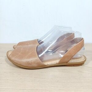Born Sandals Women 10 Tan Leather Slingback Comfort Flat Summer Slip On Casual